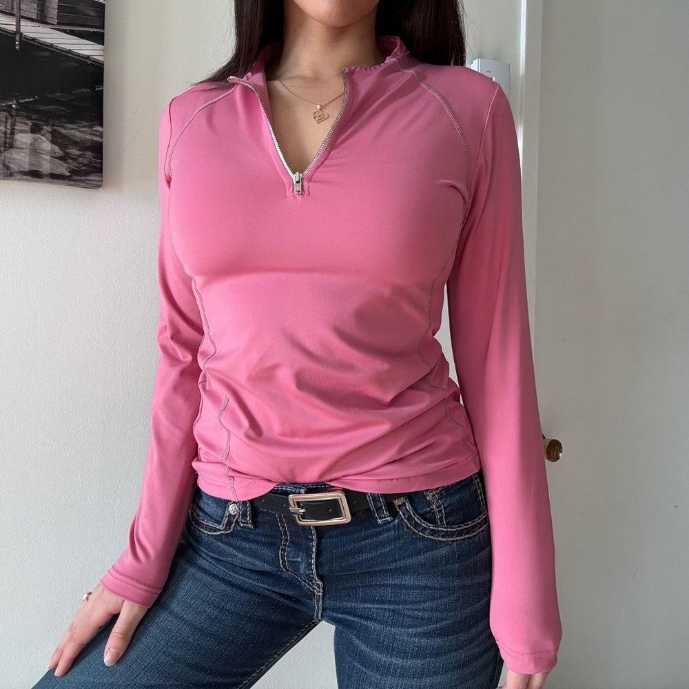 Vintage Topline EQ Blush Pink Quarter Zip Sporty Top Y2K